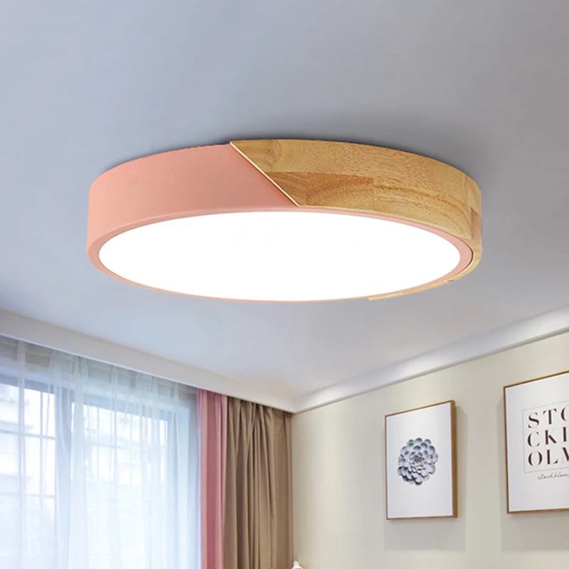 Rond inbouwlicht modernistisch metaal LED roze/wit plafondgemonteerd armatuur met acryl diffuser, 12"/16"/19,5" wijd | Sne...