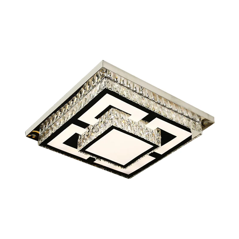 Simplicity LED-inbouwlamp nikkel vierkant intens bij plafondlamp met kristallen blokkap