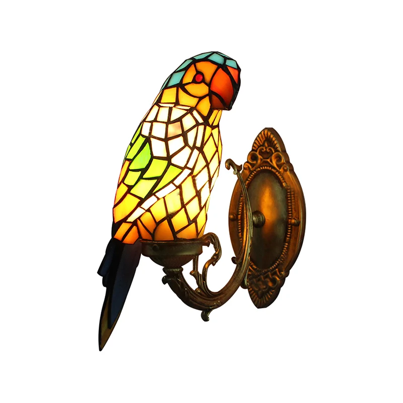 Tiffany Parrot Wandkandelaar met kleurrijk glas 1-lichts wandmontagelamp voor binnen voor gang met Afstandsbediening