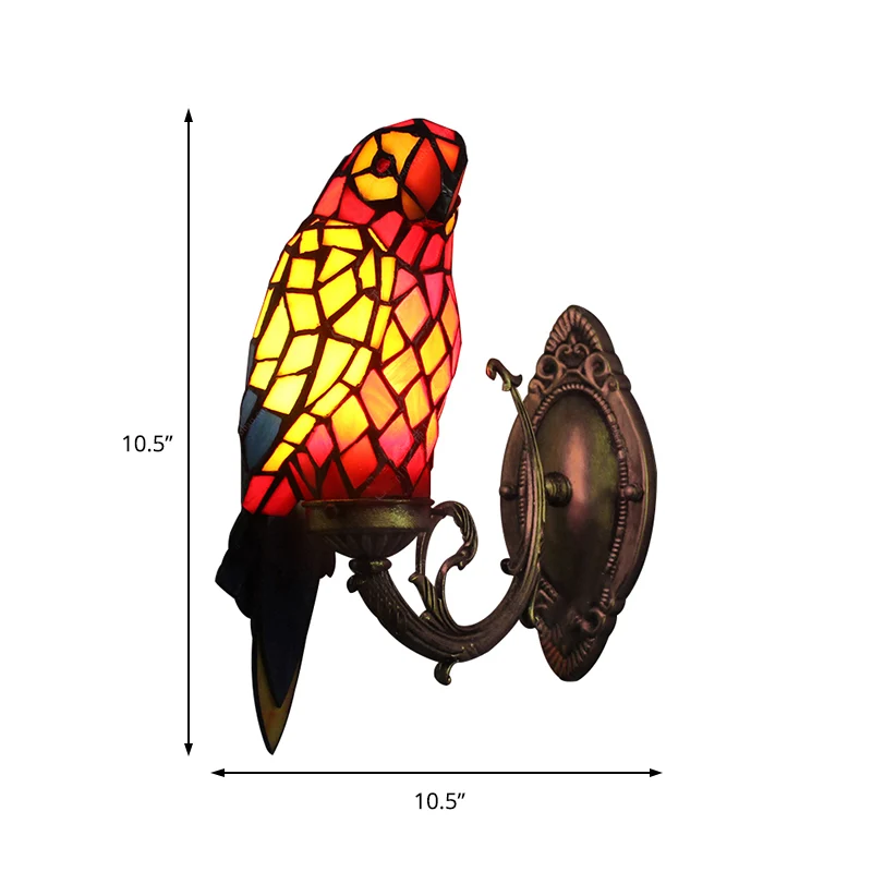Tiffany Parrot Wandkandelaar met kleurrijk glas 1-lichts wandmontagelamp voor binnen voor gang met Afstandsbediening