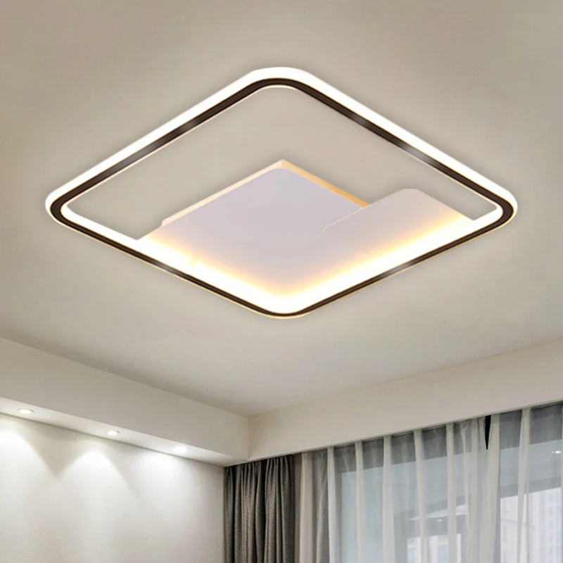 Vierkant plafondarmatuur Scandinavische stijl Metaal 18"/21,5" brede LED-slaapkamer Inbouwverlichting zwart, warm/wit zacht