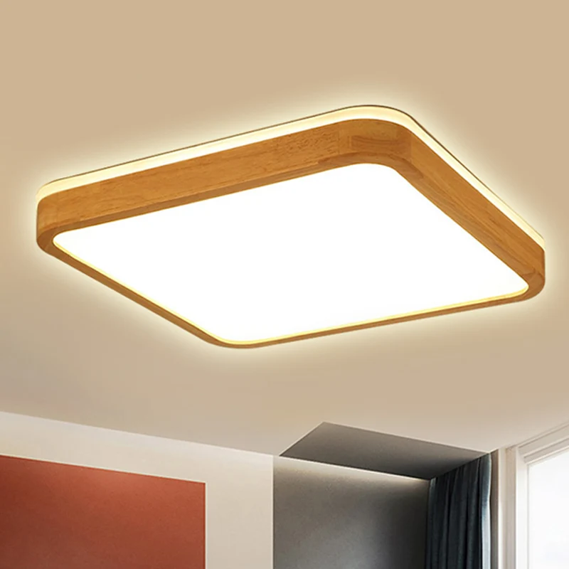 Vierkant/rechthoekig hout inbouwlamp eigentijds led 12"/16"/19,5" breed beige inbouw plafondlamp met matte diffuser natuur...