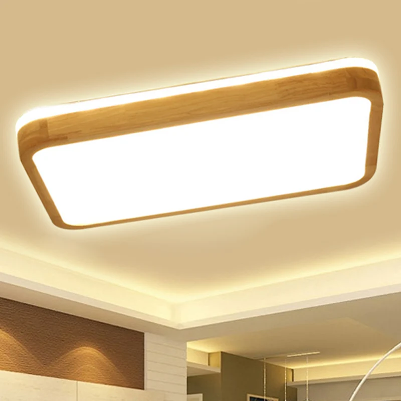 Vierkant/rechthoekig hout inbouwlamp eigentijds led 12"/16"/19,5" breed beige inbouw plafondlamp met matte diffuser natuur...