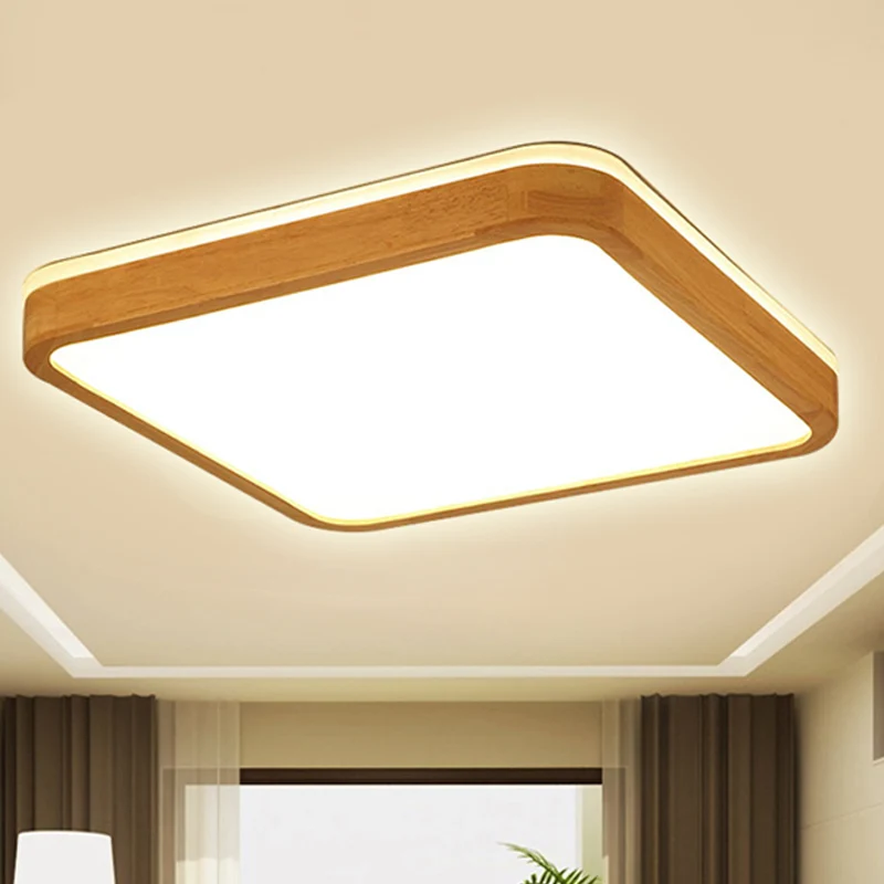 Vierkant/rechthoekig hout inbouwlamp eigentijds led 12"/16"/19,5" breed beige inbouw plafondlamp met matte diffuser natuur...