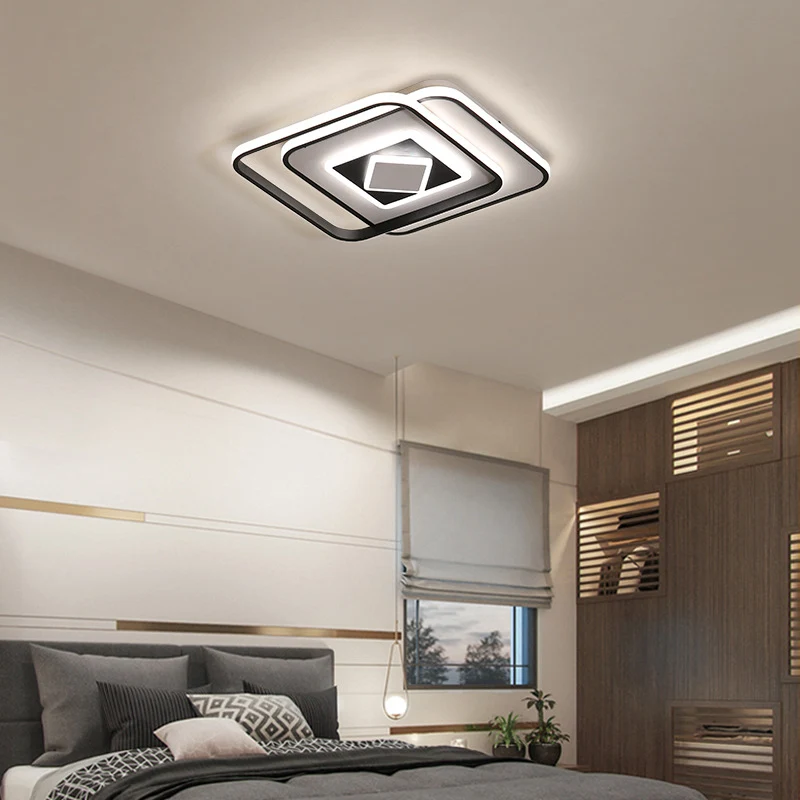 Zwart Vierkant Plafondgemonteerd Armatuur Modernisme Acryl LED Inbouwverlichting warm/3 kleurenlicht | Snel Thuisbezorgd