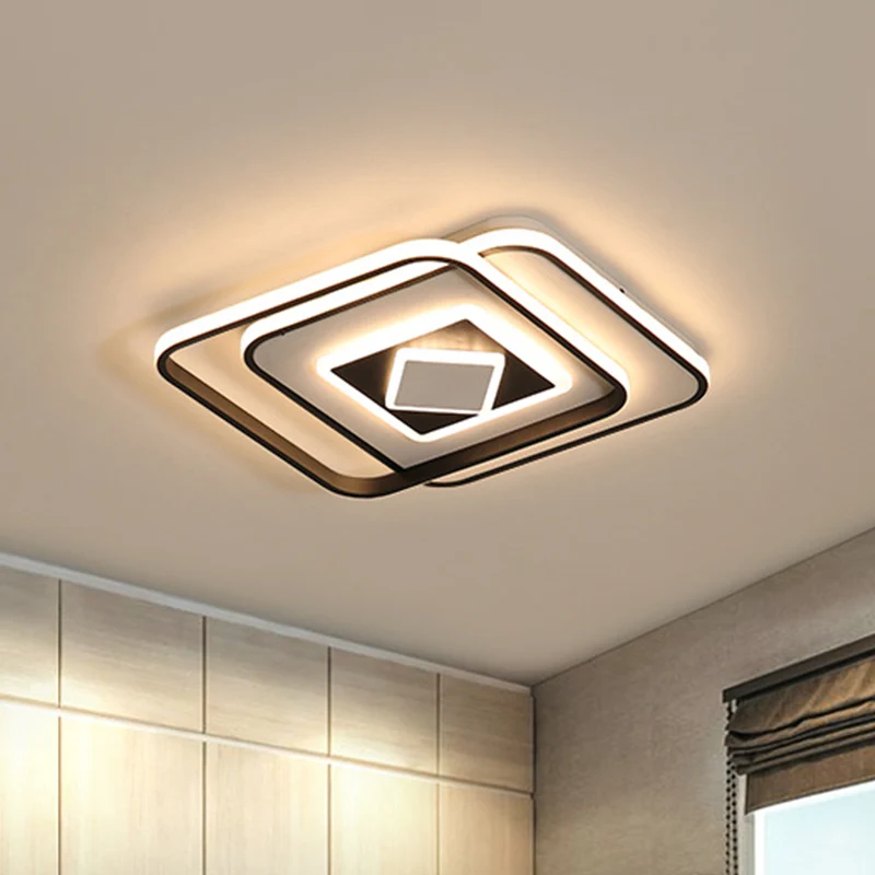 Zwart Vierkant Plafondgemonteerd Armatuur Modernisme Acryl LED Inbouwverlichting warm/3 kleurenlicht | Snel Thuisbezorgd