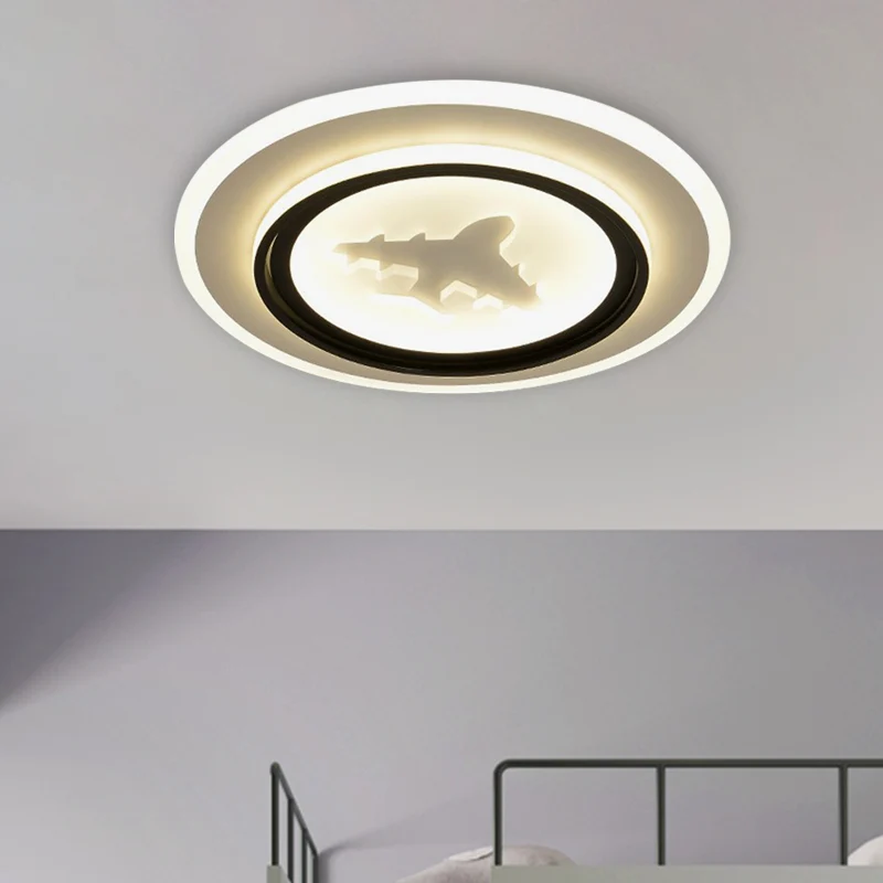 Zwart-witte ronde inbouwlamp Cartoon LED acryl inbouwlamp met vliegtuig/hertenpatroon met Afstandsbediening