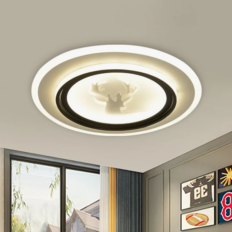 Zwart-witte ronde inbouwlamp Cartoon LED acryl inbouwlamp met vliegtuig/hertenpatroon met Afstandsbediening