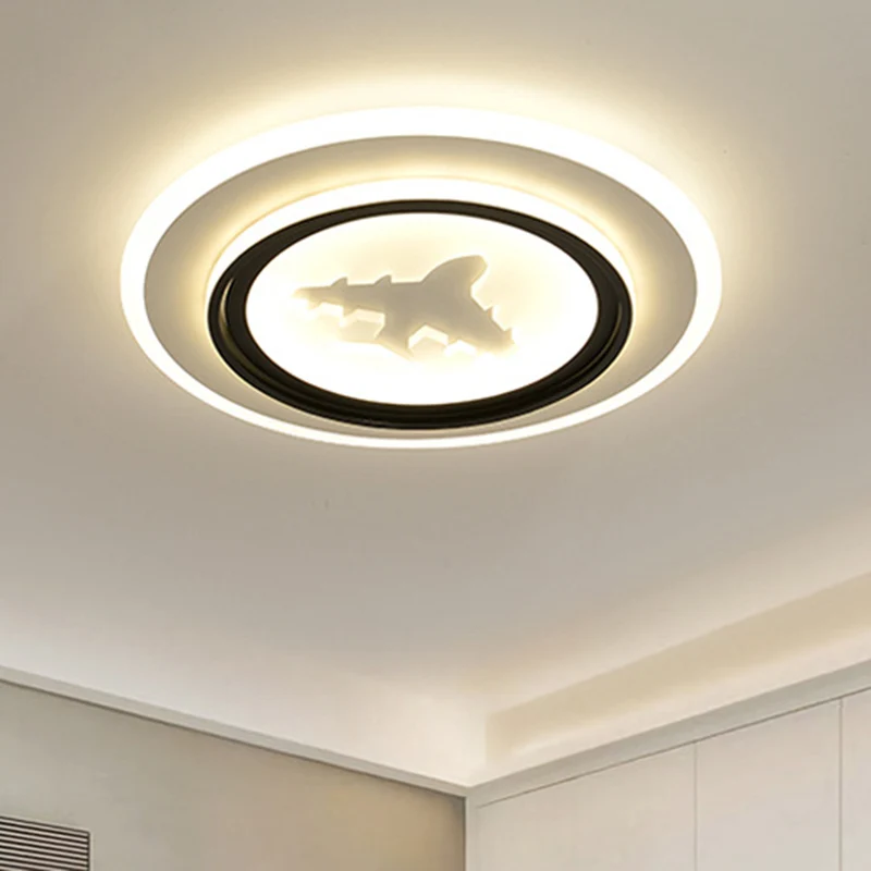 Zwart-witte ronde inbouwlamp Cartoon LED acryl inbouwlamp met vliegtuig/hertenpatroon met Afstandsbediening
