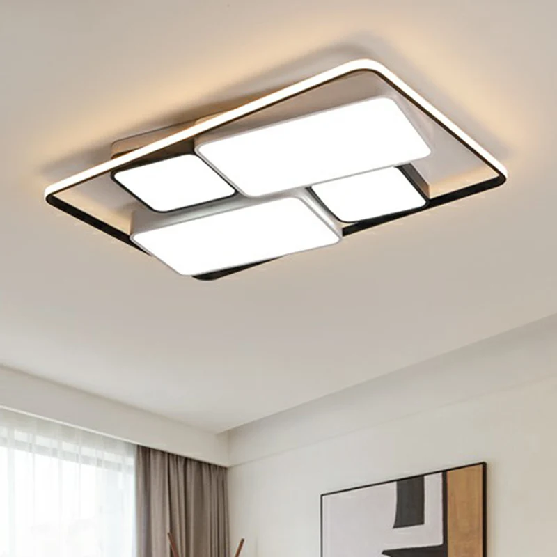 Premium LED Rechthoekig inbouwlichtarmatuur Eigentijds acryl zwart plafondmontagelicht voor woonkamer