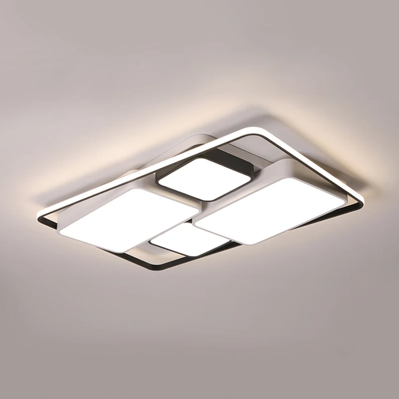 Premium LED Rechthoekig inbouwlichtarmatuur Eigentijds acryl zwart plafondmontagelicht voor woonkamer