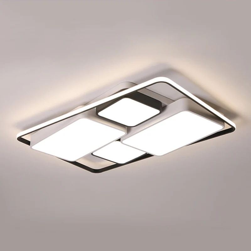 Premium LED Rechthoekig inbouwlichtarmatuur Eigentijds acryl zwart plafondmontagelicht voor woonkamer