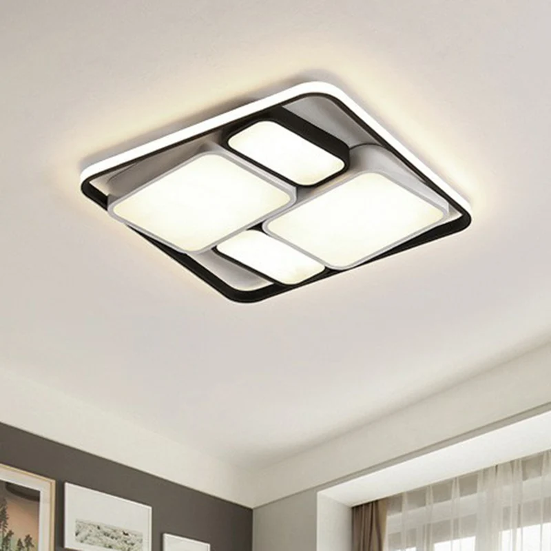 Premium LED Rechthoekig inbouwlichtarmatuur Eigentijds acryl zwart plafondmontagelicht voor woonkamer