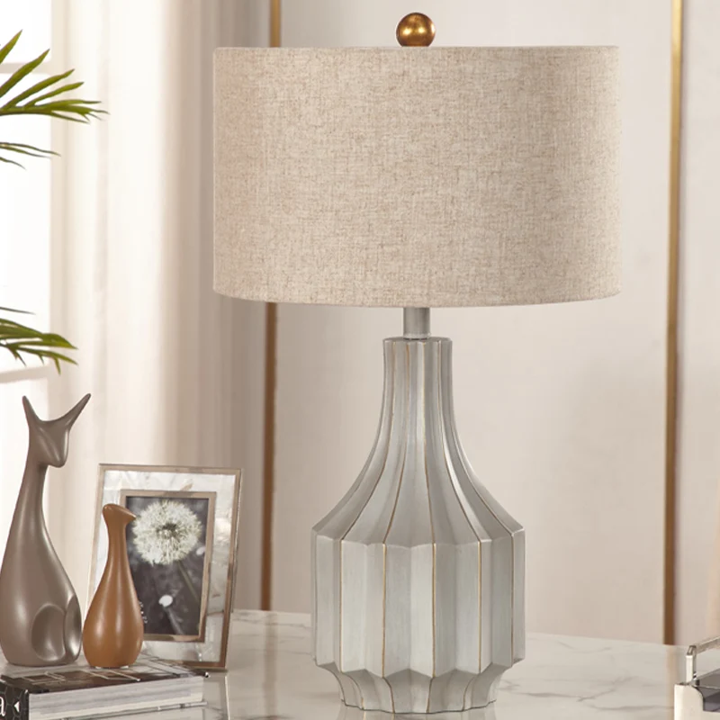 1-Light Drum Table Lamp Countryside White/Beige Fabric Reading Book Lighting Ridged Vase Base | Snel Thuisbezorgd White