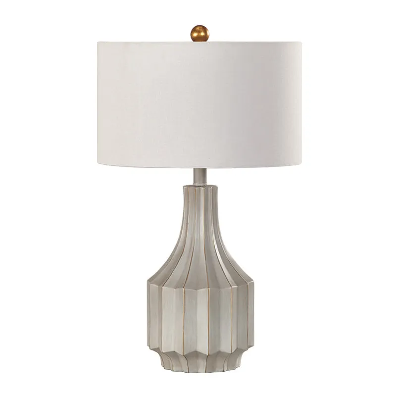 1-Light Drum Table Lamp Countryside White/Beige Fabric Reading Book Lighting Ridged Vase Base | Snel Thuisbezorgd White