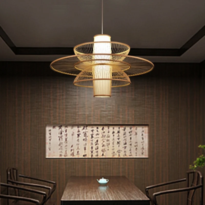 Lotus-achtige bamboe ophangverlichting Minimalistische 1-kops houten hangende plafondlamp voor theesalon | Snel Thuisbezorgd