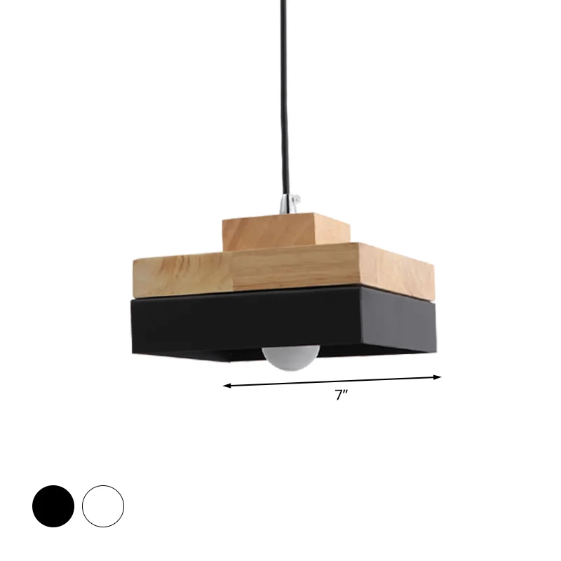 Macaron Loft Round/Square Pendant Lighting Enkel Light Wood Pendant Lamp Dining Room Bookstore White
