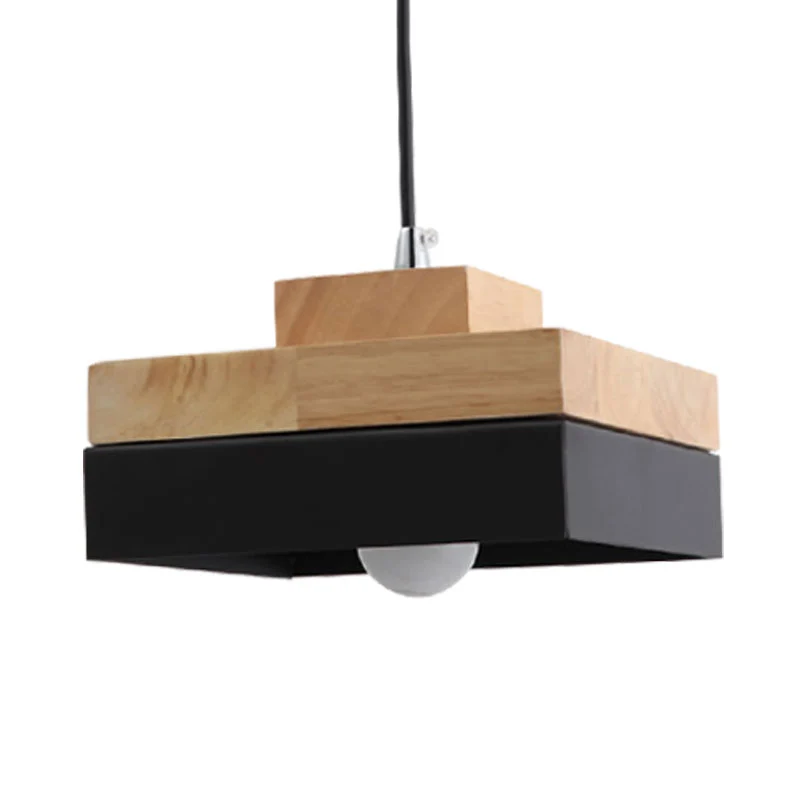 Macaron Loft Round/Square Pendant Lighting Enkel Light Wood Pendant Lamp Dining Room Bookstore White