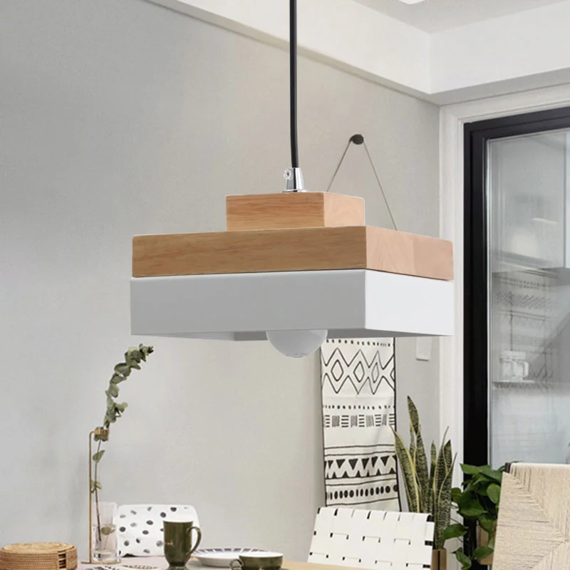 Macaron Loft Round/Square Pendant Lighting Enkel Light Wood Pendant Lamp Dining Room Bookstore White