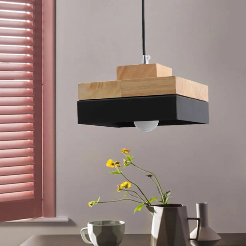 Macaron Loft Round/Square Pendant Lighting Enkel Light Wood Pendant Lamp Dining Room Bookstore White