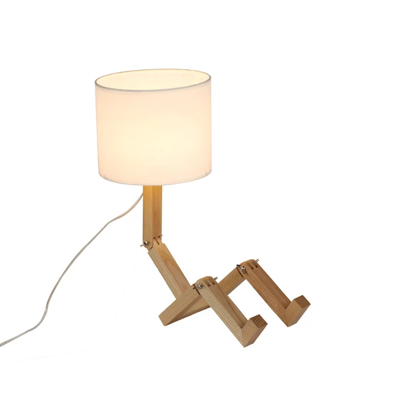 Premium LED Man-Shaped Table Lamp Novelty Contemporain Wood Single Beige/Black/White Night Light Book Rack Design and Cyli...