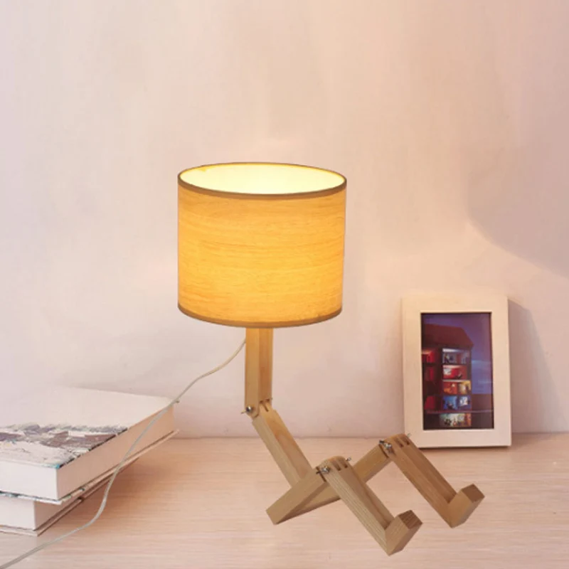 Premium LED Man-Shaped Table Lamp Novelty Contemporain Wood Single Beige/Black/White Night Light Book Rack Design and Cyli...