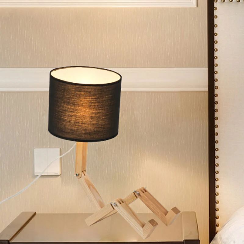 Premium LED Man-Shaped Table Lamp Novelty Contemporain Wood Single Beige/Black/White Night Light Book Rack Design and Cyli...