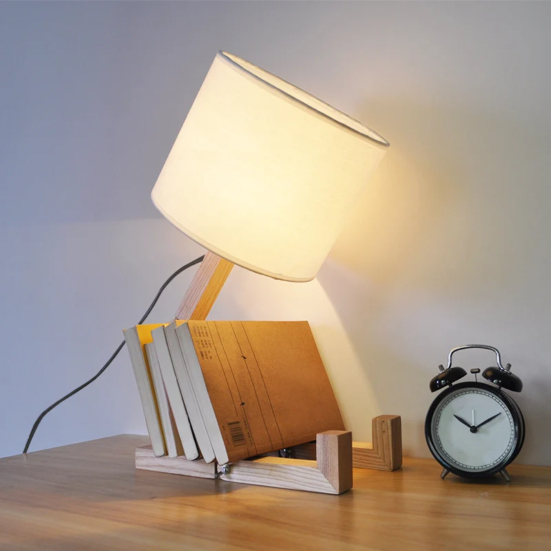 Premium LED Man-Shaped Table Lamp Novelty Contemporain Wood Single Beige/Black/White Night Light Book Rack Design and Cyli...