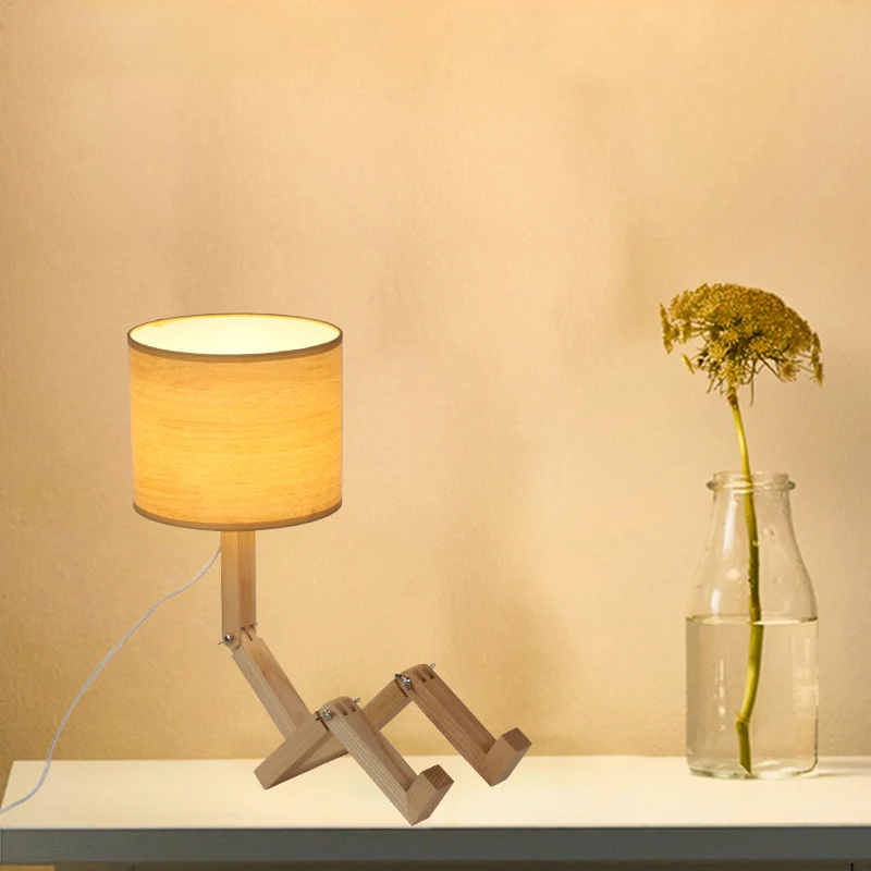 Premium LED Man-Shaped Table Lamp Novelty Contemporain Wood Single Beige/Black/White Night Light Book Rack Design and Cyli...