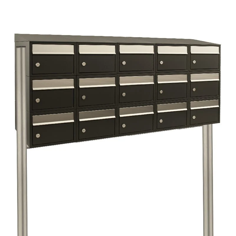 Brievenbusunit Brickset 5-breed, 3-hoog met dak en statief Ebbenhout 195x151,5x38 cm (HxBxD)