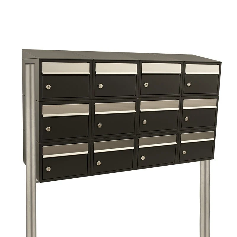 Brievenbusunit Brickset 4-breed, 3-hoog met dak en statief Zwart 201x122x38 cm (HxBxD) | Snelle Levering