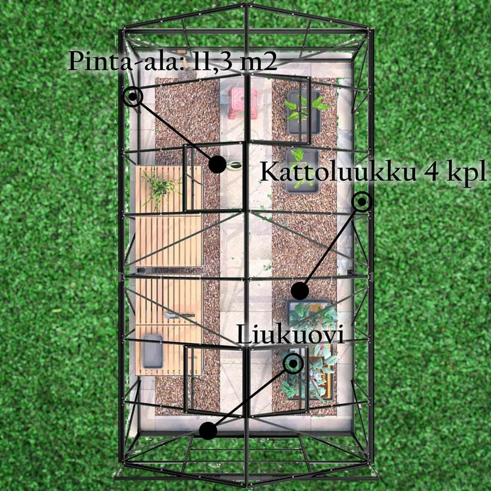 Gegalvaniseerde Lykke Greenhouse Hybrid 11,3m2, ebbenhout