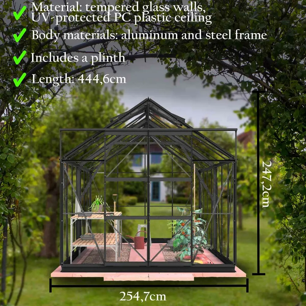 Gegalvaniseerde Lykke Greenhouse Hybrid 11,3m2, ebbenhout