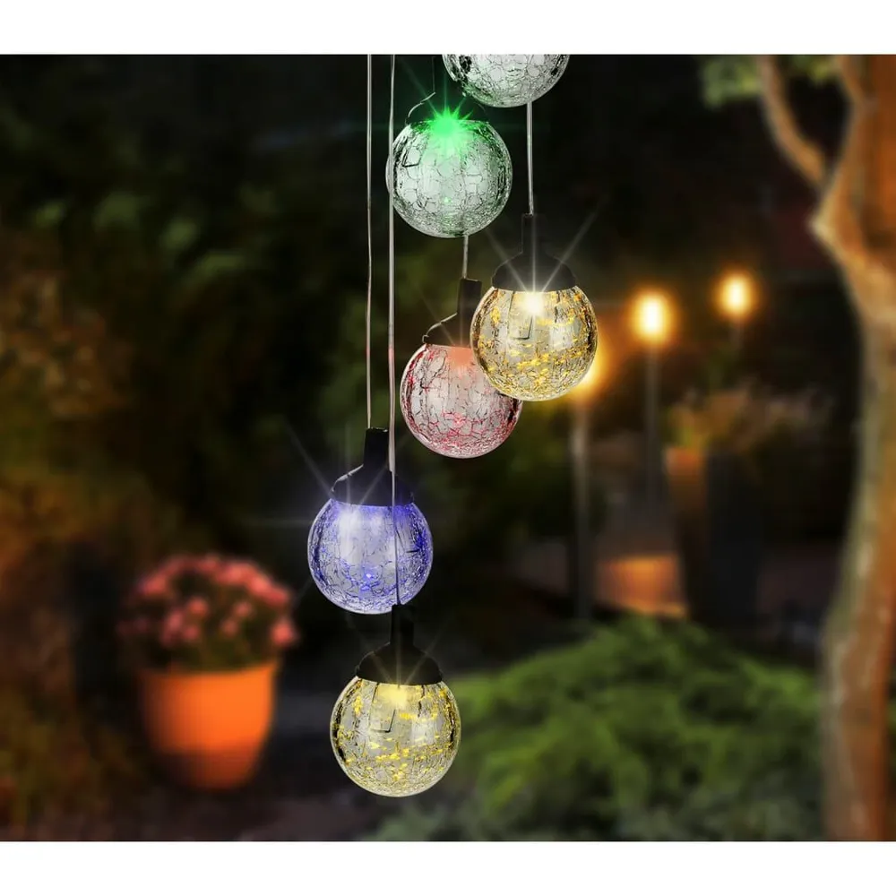HI Decoratielamp solar LED 6 peertjes craquelé glas