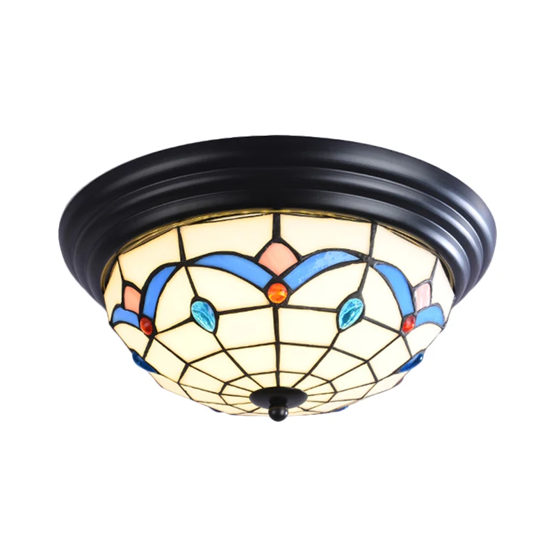 11"/15" brede Tiffany Bowl inbouwarmatuur 3 lampen geslepen glas verzonken plafondlamp wit voor gang | Snel Leverbaar