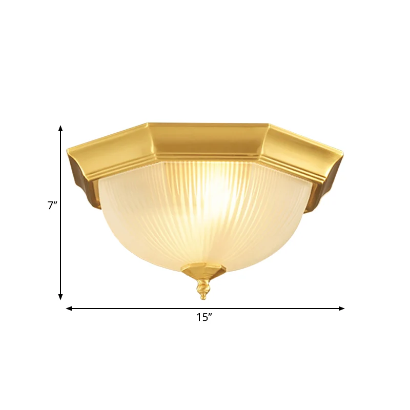 12,5"/15" W Dome Foyer Inbouwlamp Koloniaal Geribbeld Opaalglas 2/3 Lampen Messing Intens bij Plafondlamp