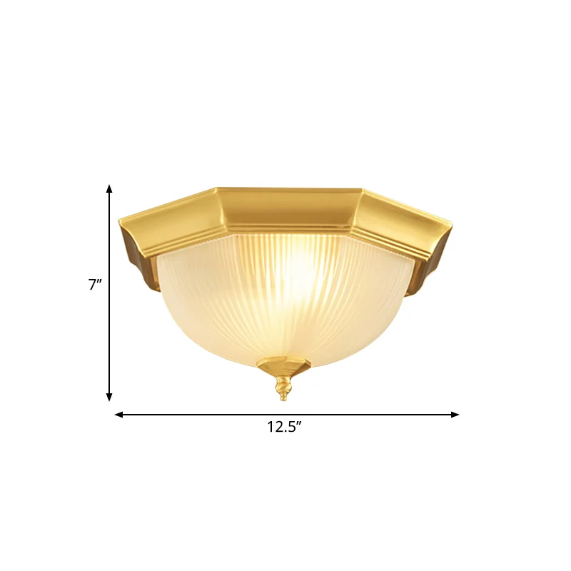 12,5"/15" W Dome Foyer Inbouwlamp Koloniaal Geribbeld Opaalglas 2/3 Lampen Messing Intens bij Plafondlamp