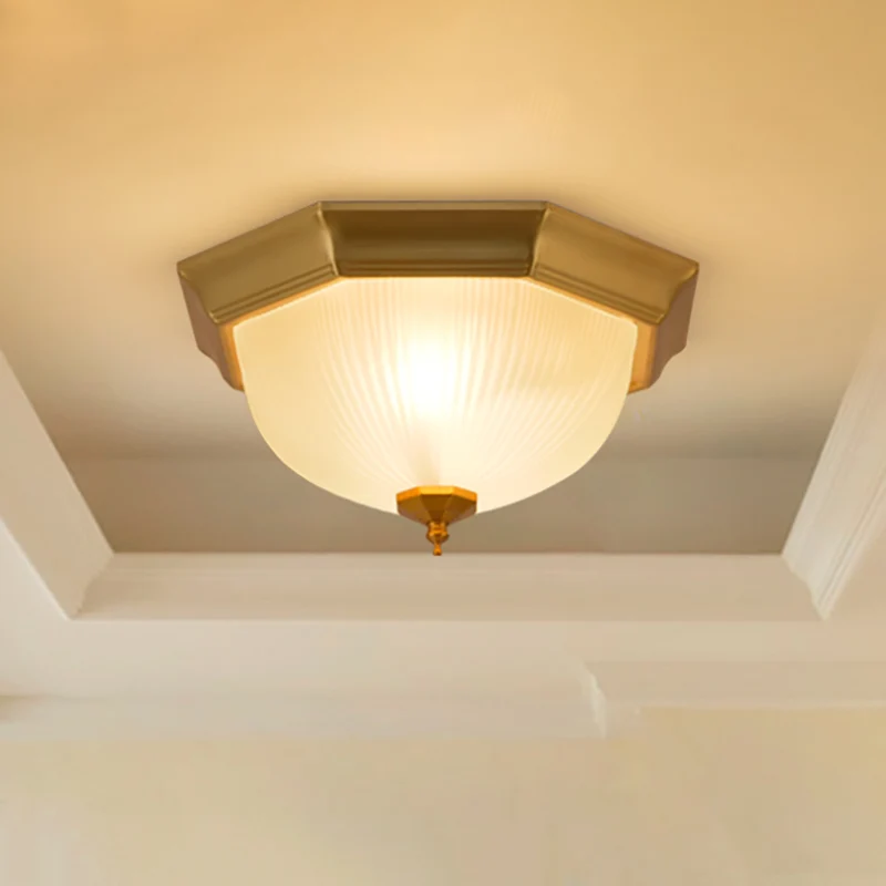 12,5"/15" W Dome Foyer Inbouwlamp Koloniaal Geribbeld Opaalglas 2/3 Lampen Messing Intens bij Plafondlamp