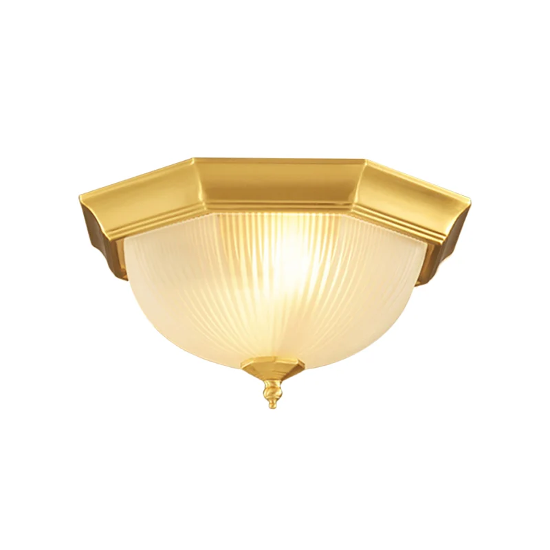 12,5"/15" W Dome Foyer Inbouwlamp Koloniaal Geribbeld Opaalglas 2/3 Lampen Messing Intens bij Plafondlamp