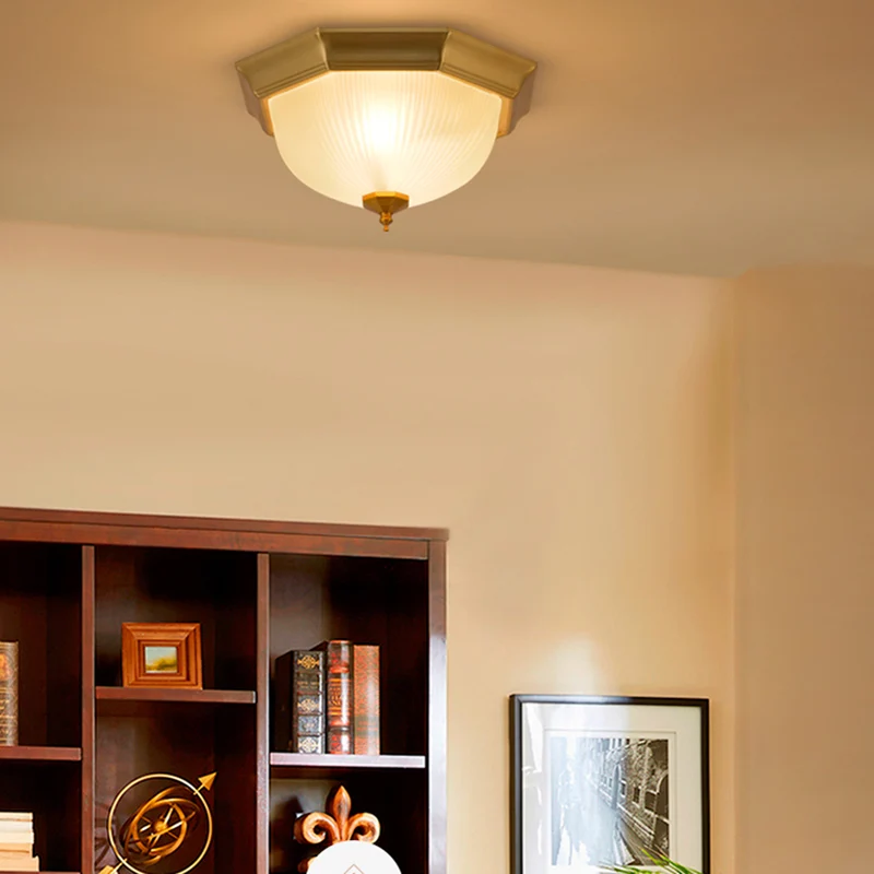 12,5"/15" W Dome Foyer Inbouwlamp Koloniaal Geribbeld Opaalglas 2/3 Lampen Messing Intens bij Plafondlamp