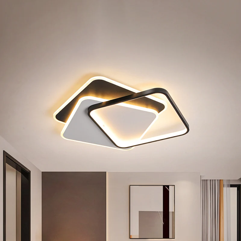 17"/21" W Actueel LED Surface Ceiling Lamp Black-White Spiral Design Square Flushmount Iron Frame Warm/White Light Black