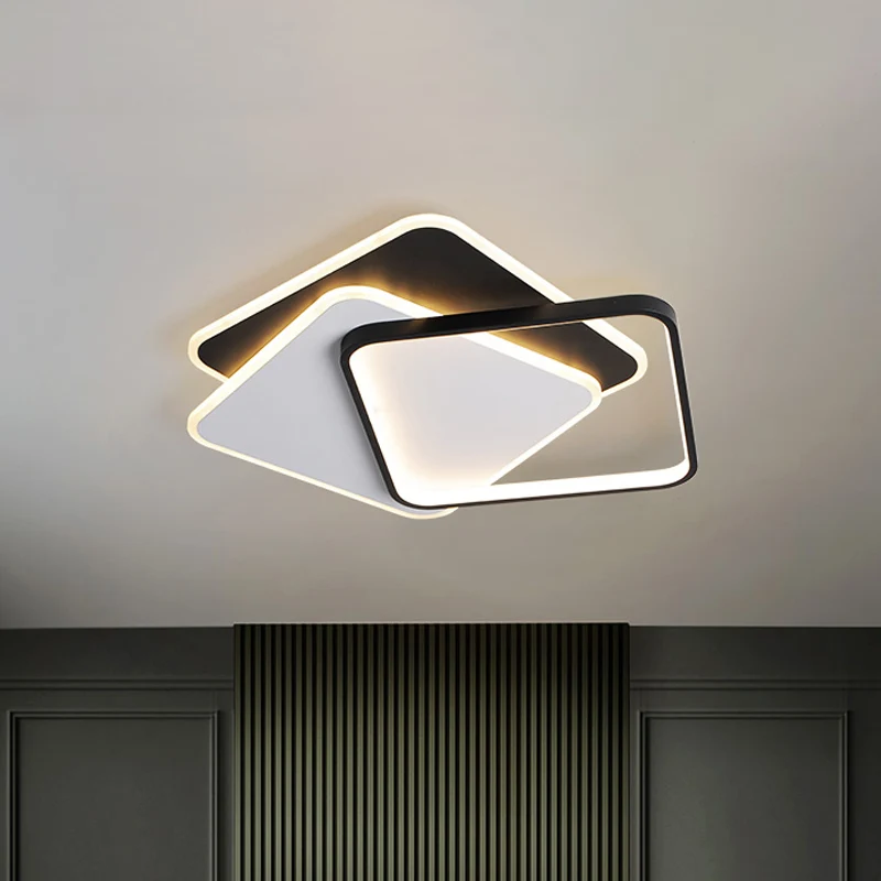 17"/21" W Actueel LED Surface Ceiling Lamp Black-White Spiral Design Square Flushmount Iron Frame Warm/White Light Black