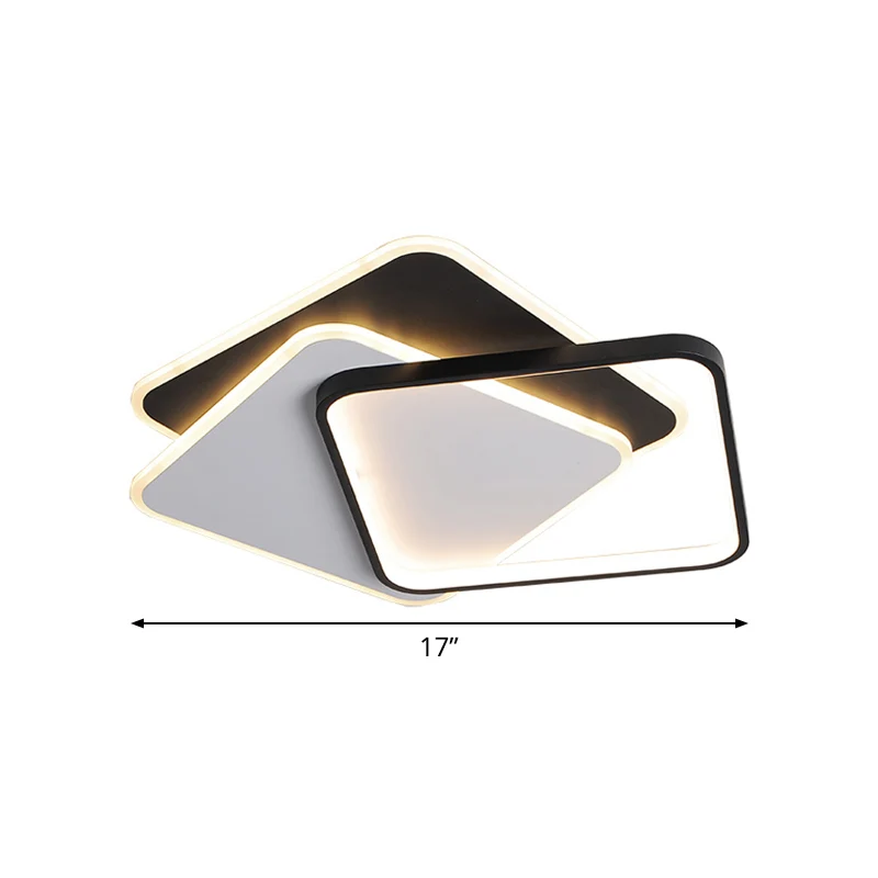 17"/21" W Actueel LED Surface Ceiling Lamp Black-White Spiral Design Square Flushmount Iron Frame Warm/White Light Black