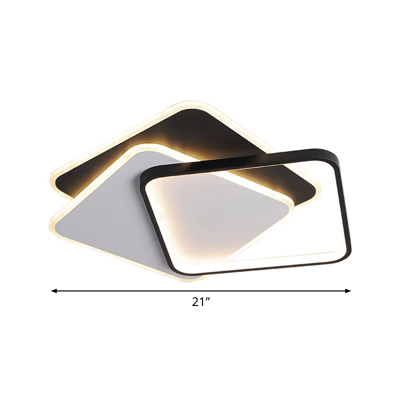 17"/21" W Actueel LED Surface Ceiling Lamp Black-White Spiral Design Square Flushmount Iron Frame Warm/White Light Black