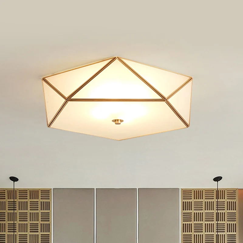 Afgeschuinde box hotel inbouw mat wit glas enkele post-moderne plafondlamp goud, 14"/18" breedte - Incl. Garantie