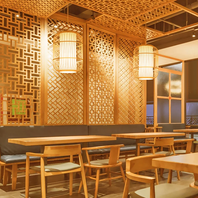 Birdcage Suspension Lighting Minimalistische bamboe 1-koppige hangende plafondlamp voor restaurants hout - Incl. Garantie