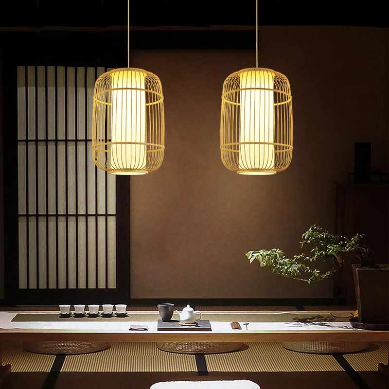 Birdcage Suspension Lighting Minimalistische bamboe 1-koppige hangende plafondlamp voor restaurants hout - Incl. Garantie