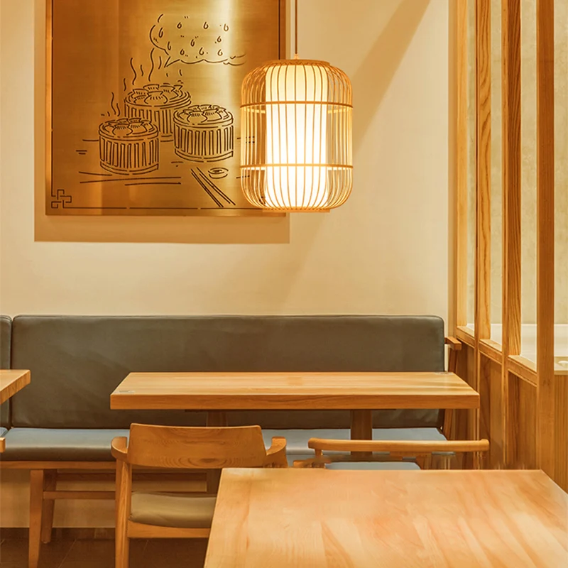 Birdcage Suspension Lighting Minimalistische bamboe 1-koppige hangende plafondlamp voor restaurants hout - Incl. Garantie