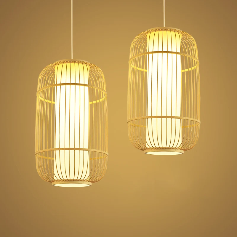 Birdcage Suspension Lighting Minimalistische bamboe 1-koppige hangende plafondlamp voor restaurants hout - Incl. Garantie