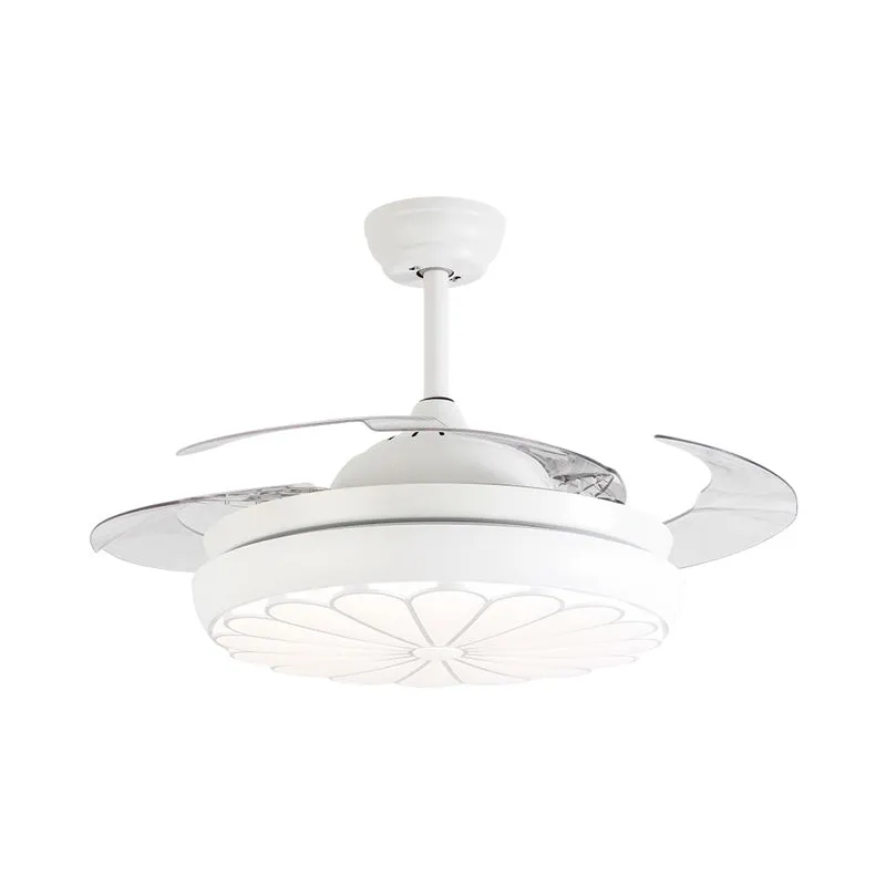 42" brede LED-plafondventilatorlamp minimalisme ronde metalen semi-inbouwlamp wit met 4 bladen, afstandsbediening/muurbedi...